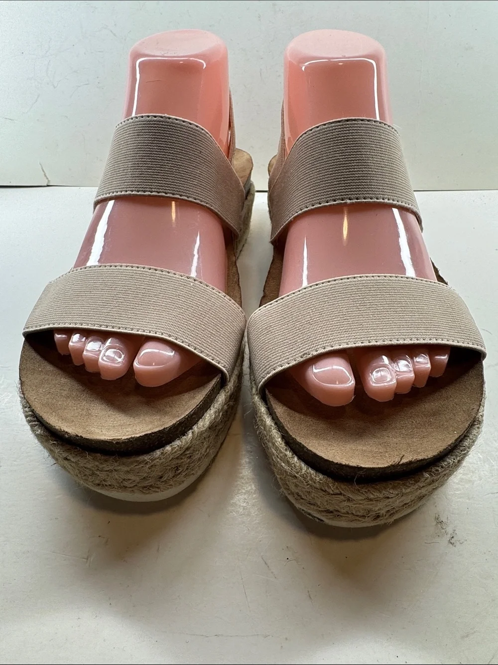 Neutral Elastic Strap Espadrille Wedge Sandals - Beige